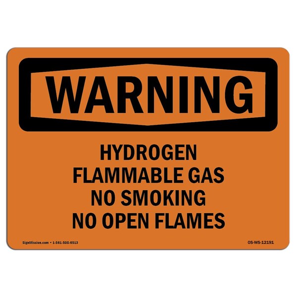OSHA, Hydrogen Flammable Gas No Smoking No Open Flames, 24in X 18in Alum, 18" W, 24" L, Landscape